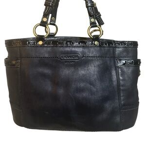 Coach Black Leather Tote Bag with Patent Trim